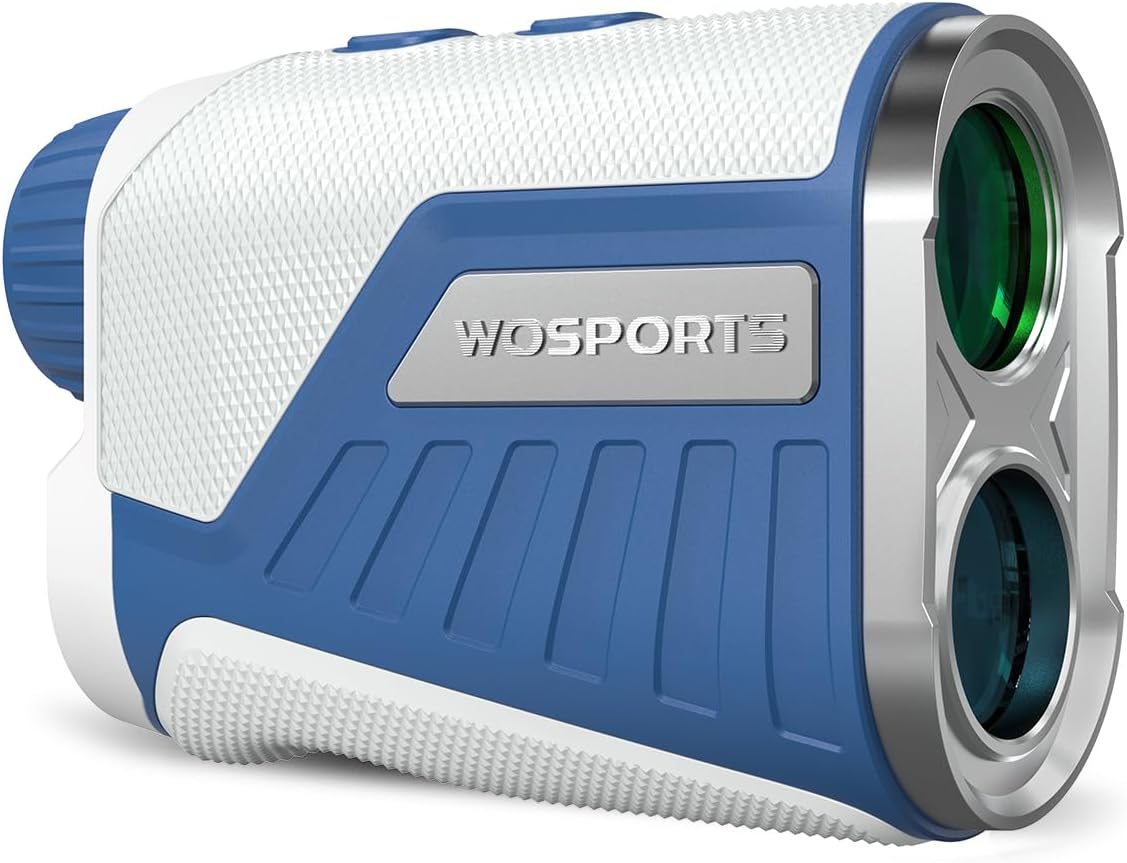 WOSPORTS Golf Range Finder with Slope Switch, 1200 Yards Rangefinder for Golfing & Hunting, ±1yd Accuracy, 0.3s Flag Locking Vibration, Rechargeable, Blue