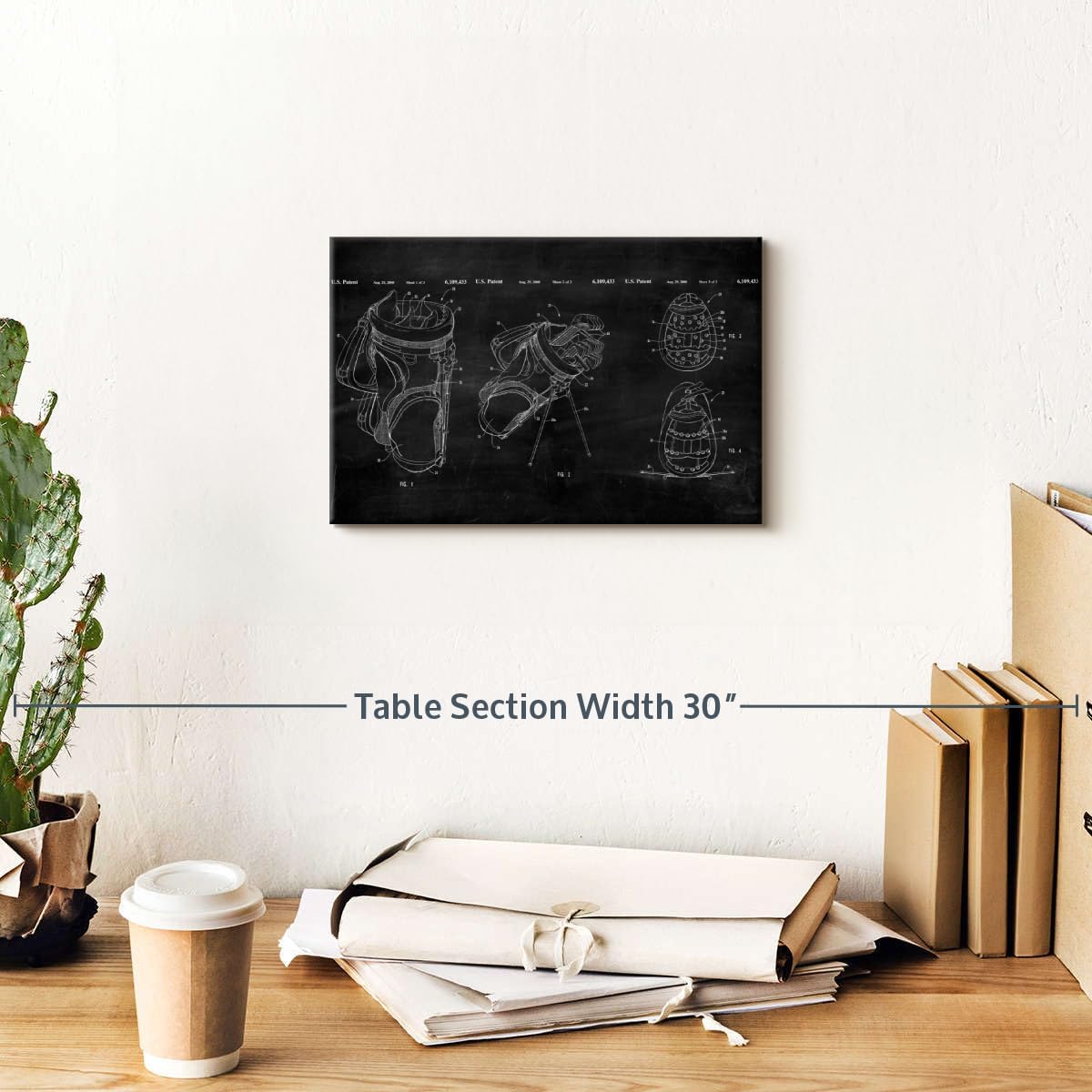 ElephantStock Ridged Golf Bag Dividers BW Patent Canvas - 1 Panel Sports Patent Wall Art Decor - Sports Decorations for Boys Room - Wall Art and Office Decor - 12" X 8"