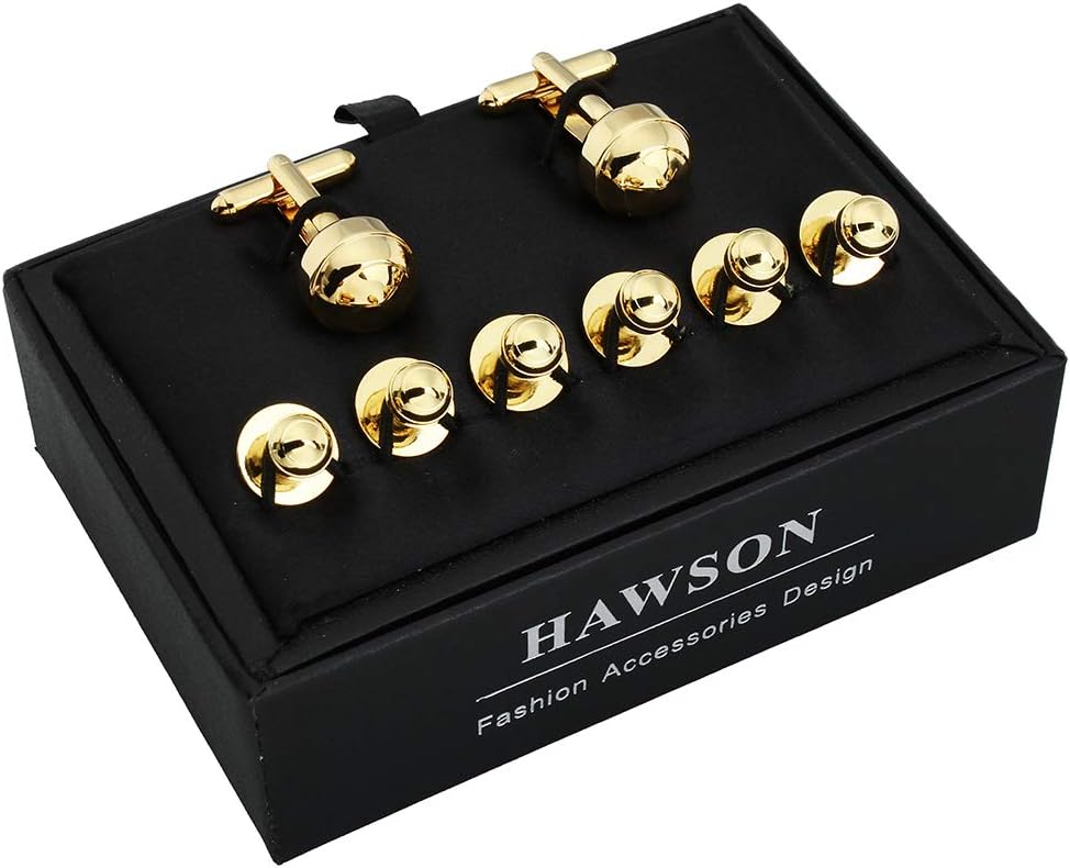 HAWSON Cufflinks and Studs for Men-Fashion Men Vintage Enamel Carbon Fiber Tuxedo Shirt Cufflinks and Studs Set for Regular Wedding Business Accessories