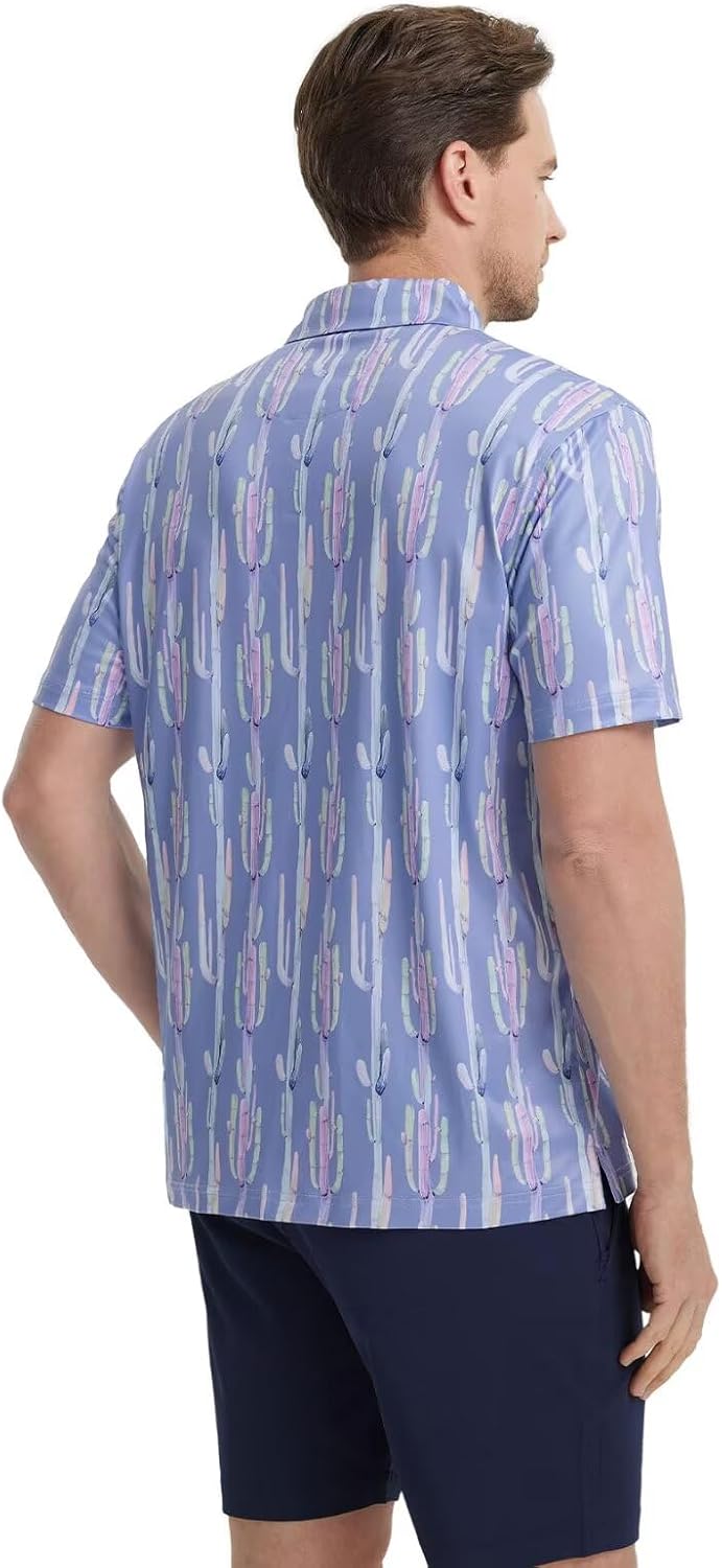 M MAELREG Mens Golf Shirt Short Sleeve Dry Fit Print Moisture Wicking Performance Patterns Collared Polo Shirt