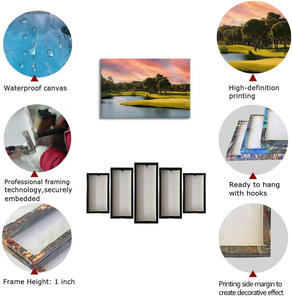 Sunset Golf Course Wall Art for Living Room Bedroom Bathroom Home Decorations Golf Course Picture Poster Print on Canvas Modern Artwork Framed Ready to Hang(12''H x 16''W)