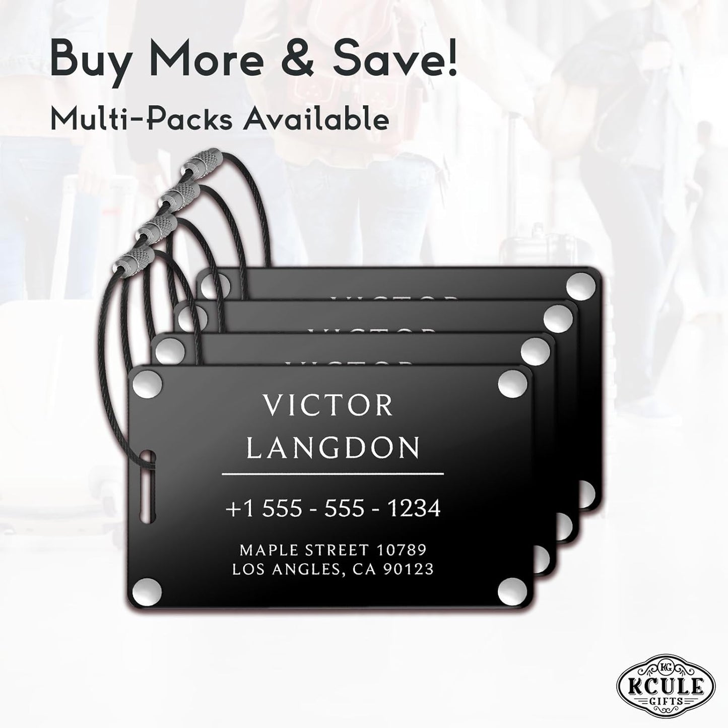 Personalized Luggage Tags for Suitcases - Aluminum Custom Luggage Tags for Backpacks & Bags, Sturdy, Waterproof & Heavy Duty (Black/Card-Sized)