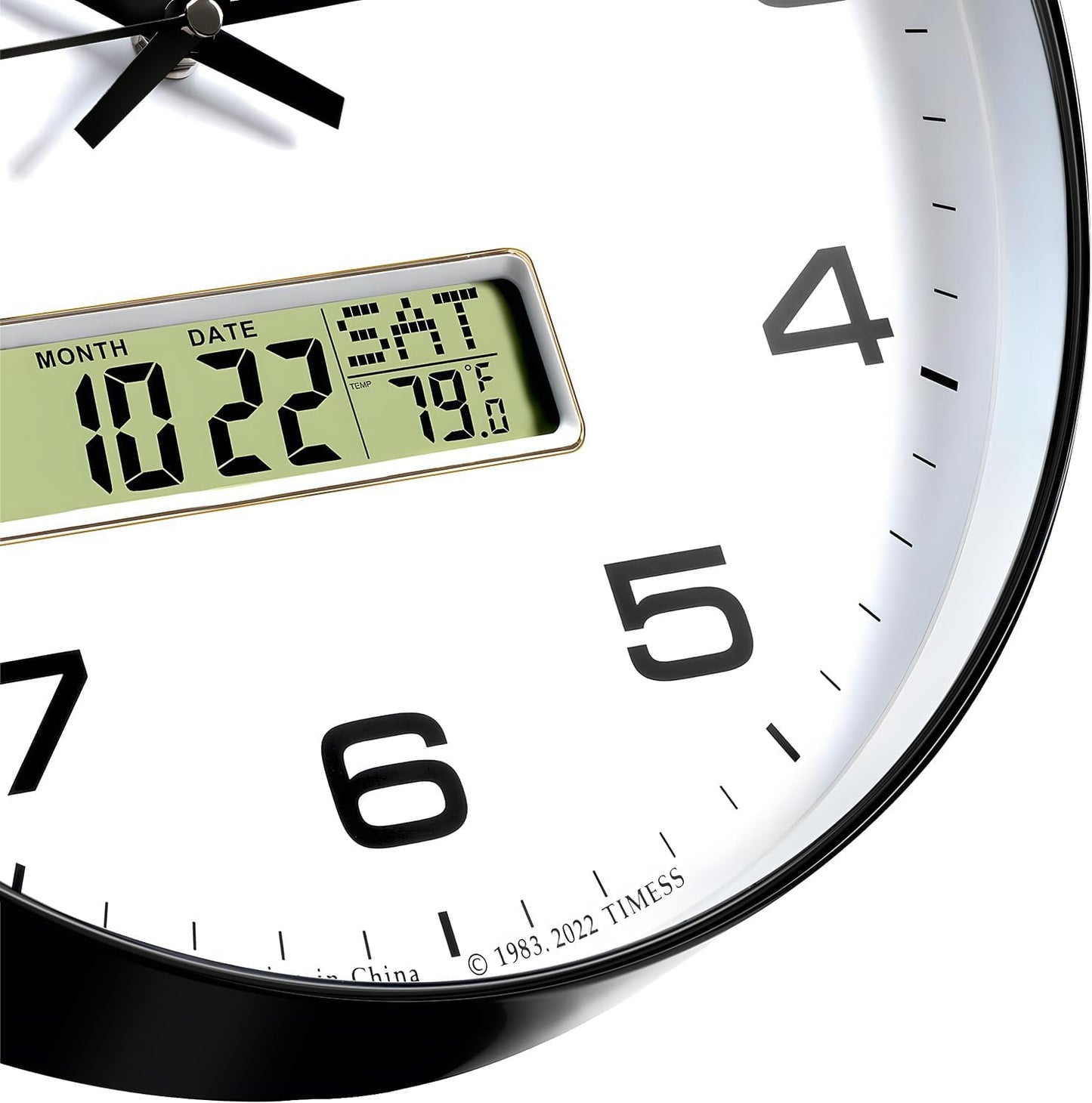 Wall Clock, 13" Dial Non-Ticking Silent Battery Operated Analog with LCD Display for Perpetual Calendar and F° Temperature, Ideal Modern Home, Bedroom, Kitchen, Office Decor(Black)