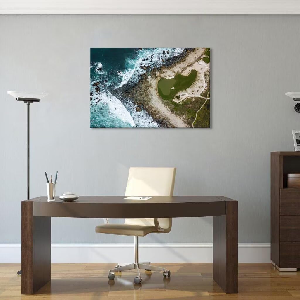 Pebble Beach Golf Course Wall Art Prints California Coastilne Picture Wall Decor for Living Room Bedroom Bathroom Home Decorations Pebble Beach Poster Framed Artwork Ready to Hang(12''H x 16''W)