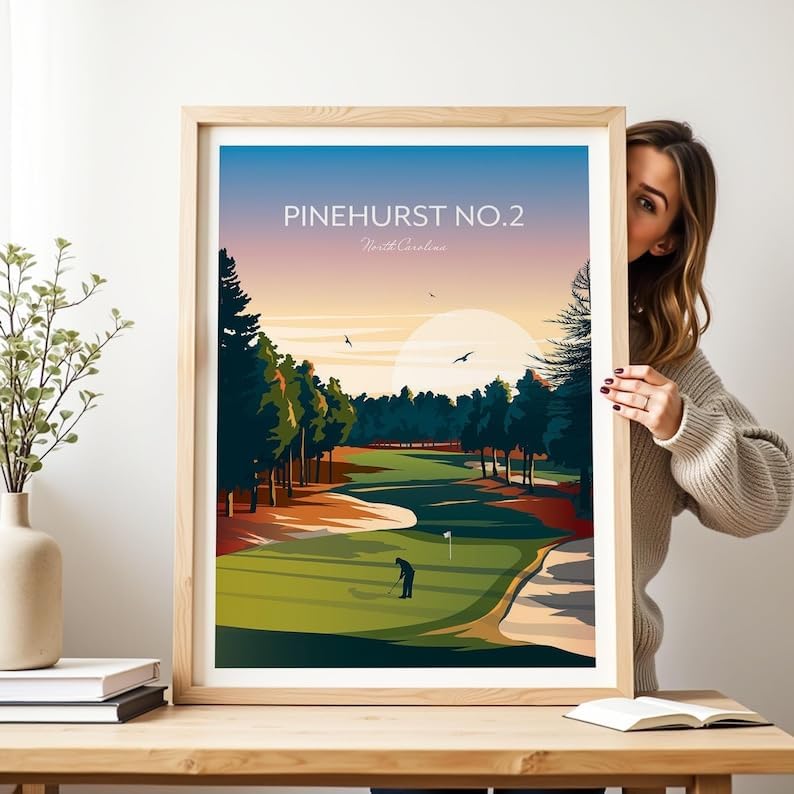 US Open Pinehurst No.2 Golf Print, US Open North Carolina, North Carolina Golf Art, Vintage Golf Print, Golf Championship Wall Decor, Scenic Golf Landscape (Unframed) (12x18)
