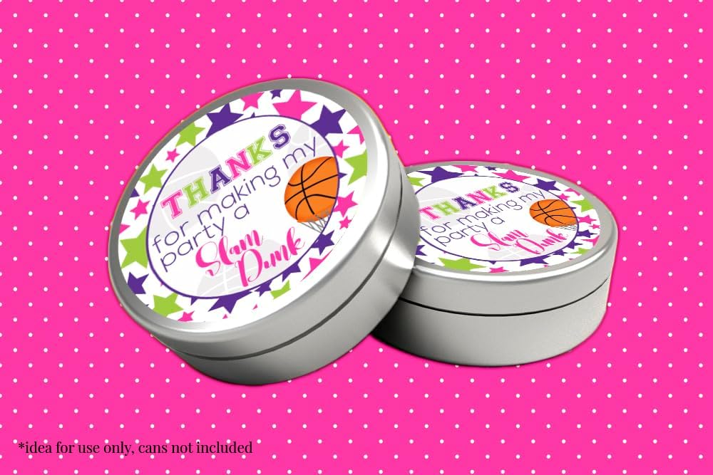 Cute Basketball Sports Lover Birthday Party Stickers for Girls, 40 2" Party Circle Labels for Favors, Envelope Seals & Treat Bags