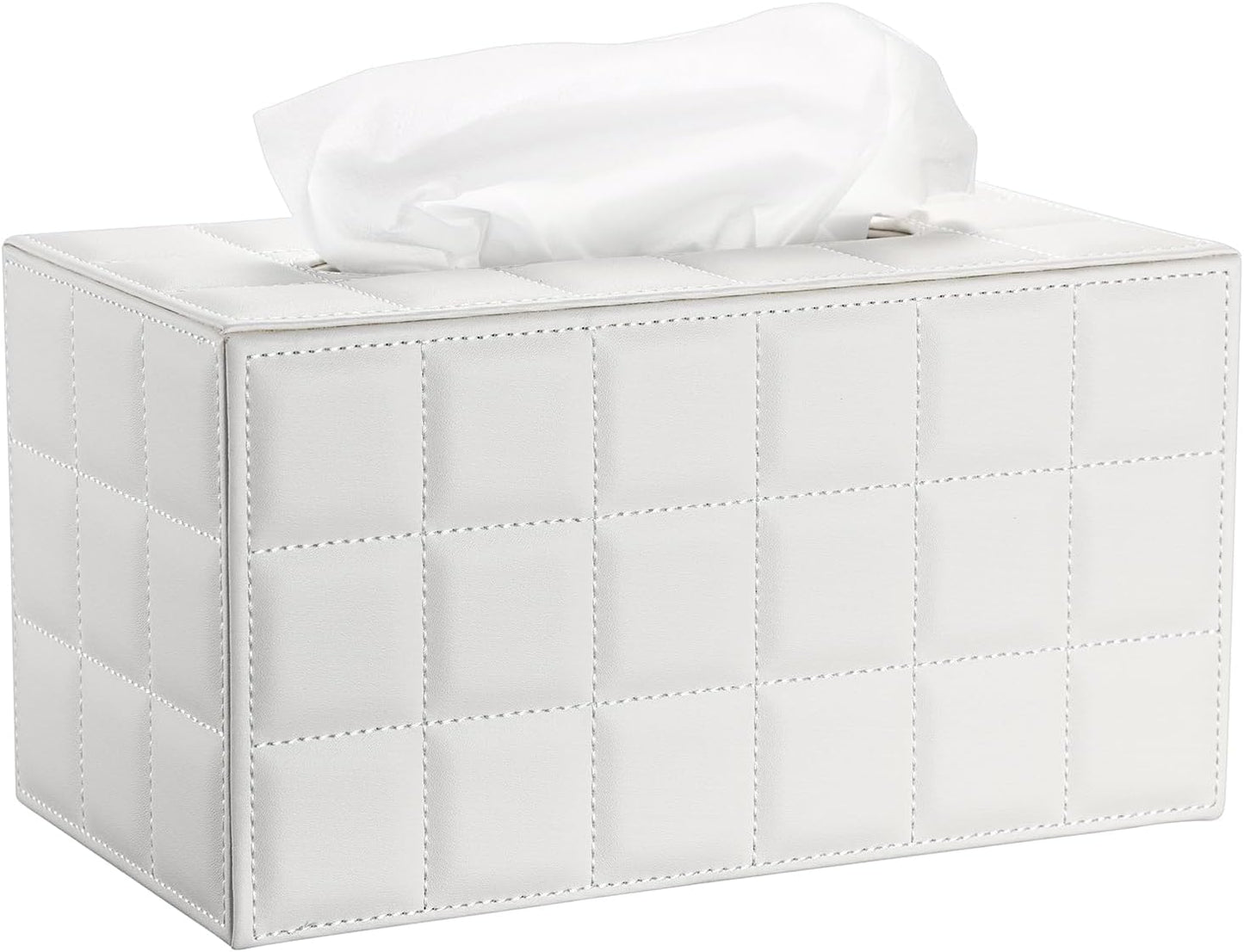 Sumnacon Tissue Box Cover Rectangle Leather Tissue Box with Magnetic Bottom,PU Tissue Box Holder Decorative Grid White Tissue Cover for Bathroom Toilet Bedroom Kitchen Office Table Desk, Large