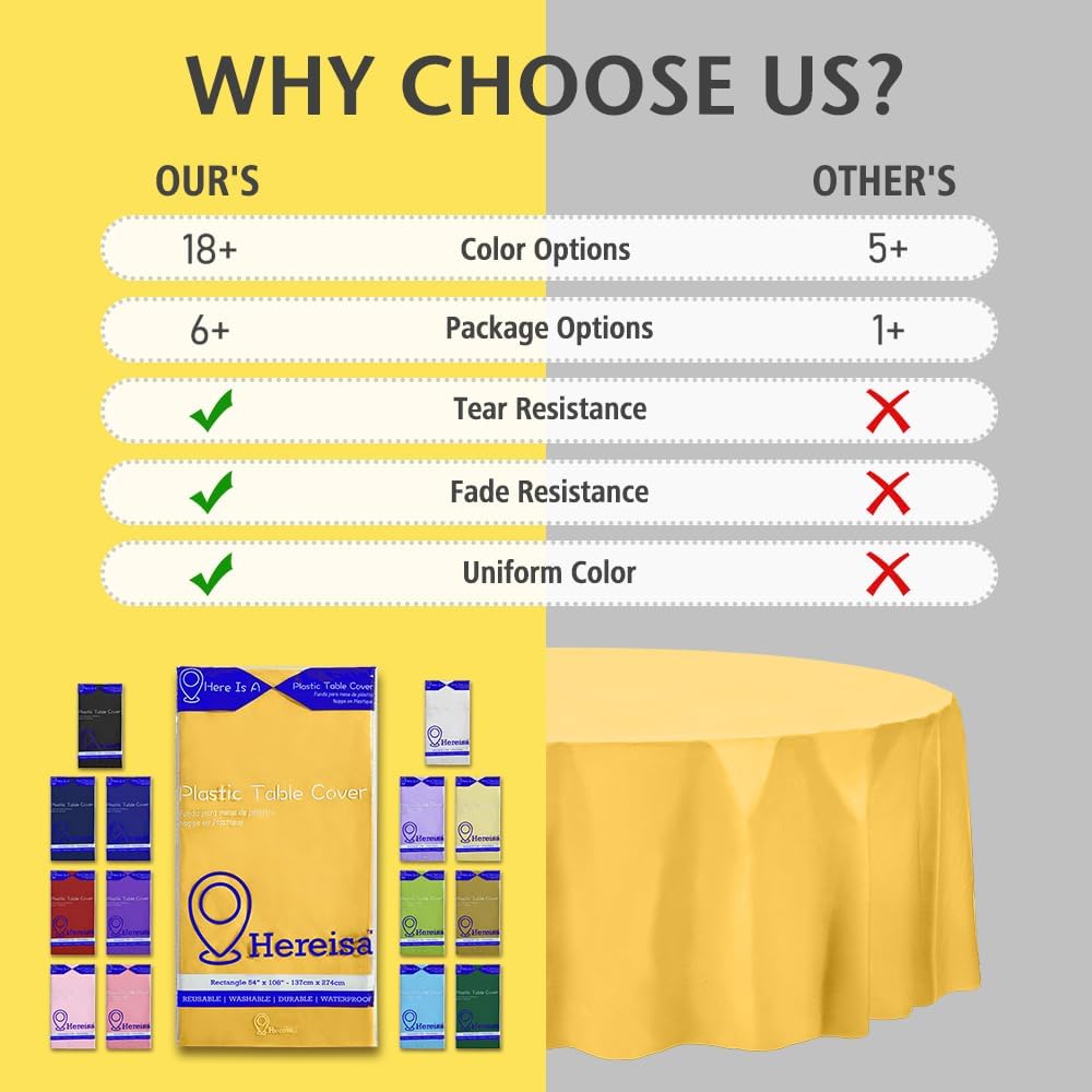 Brand Round Yellow Plastic 84" Disposable Tablecloth (3 Pack), Party & Event Decorative Cover
