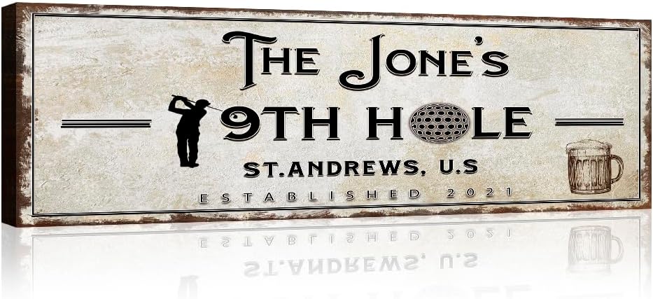 TAILORED CANVASES Golf Art Decor - Personalized Vintage Golf Wall Art Sign for Man Cave, Bedroom, Basement, Home Bar and Custom Gift for Husband, Dad, Wedding & Anniversary - 19th Hole Sign, 36"x12"