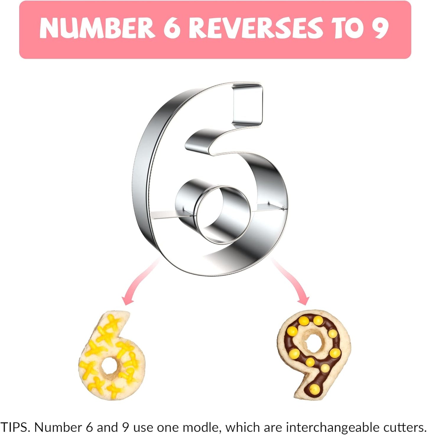 9PCS Number Cookie Cutters Set, Birthday Numbers 0-8(6 Reverses to 9), 4 Inches Stainless Steel Cookie Cutters for Baking, Number Shaped Baking Tool for Homemaking Biscuit, Cookie, Dough