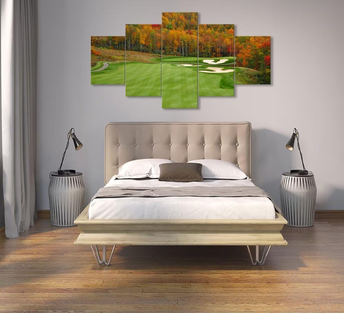 chenchenArt Sequoyah North Carolina Mountains Golf Course Wall Art for Living Room Bedroom Bathroom Home Decorations Golf Course Picture Poster Canvas Prints Framed Ready to Hang(60''W x 40''H)