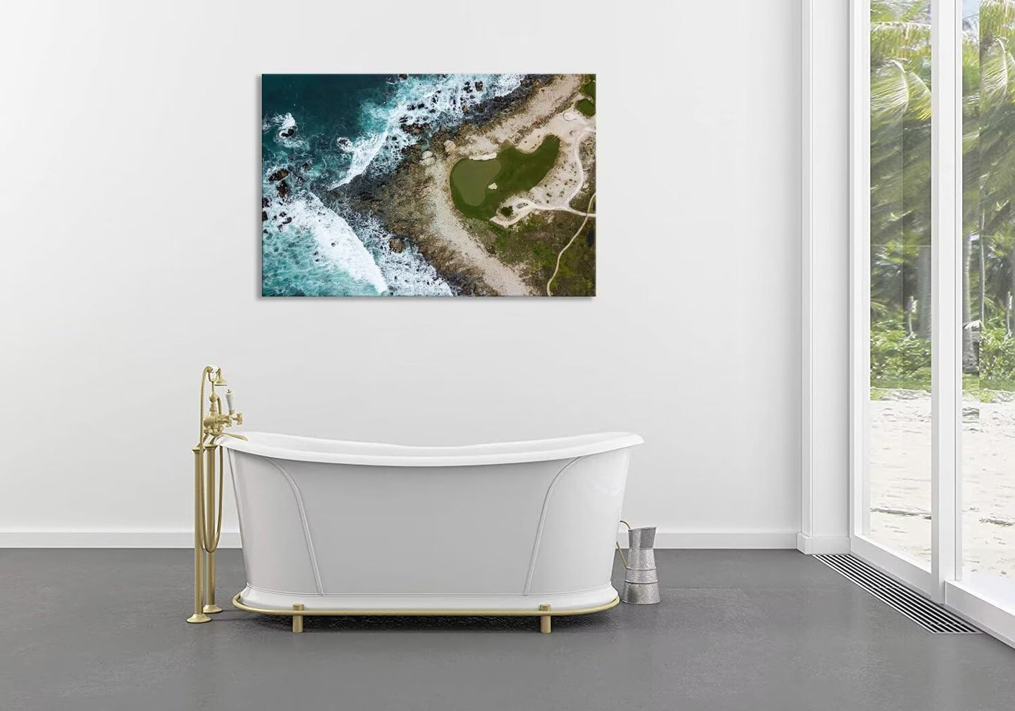 Pebble Beach Golf Course Wall Art Prints California Coastilne Picture Wall Decor for Living Room Bedroom Bathroom Home Decorations Pebble Beach Poster Framed Artwork Ready to Hang(18''H x 24''W)