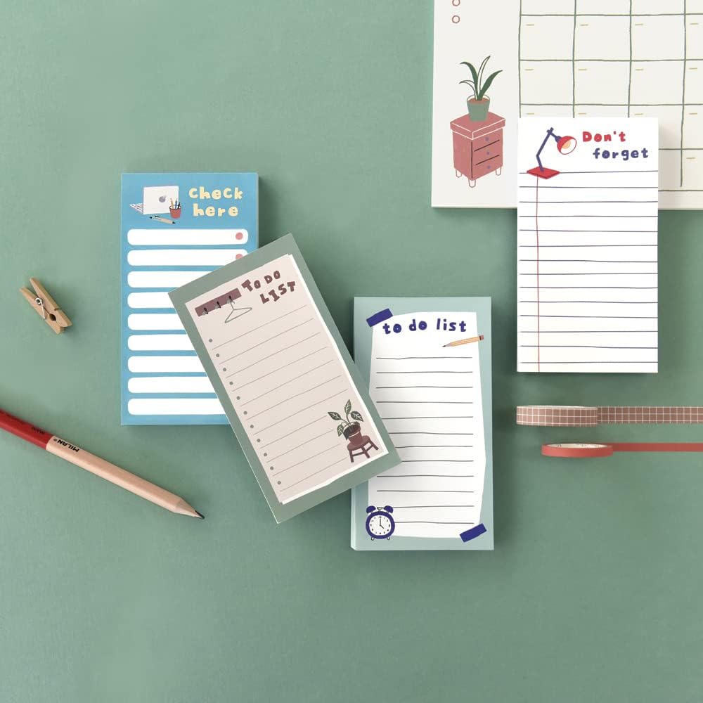 Monolike Memopad Ordinary days SET - 4 Packs, 4 Different Designs, 80 Sheets Per Pad, Total 320 Sheets, Note pads, Writing pads, 80x148mm