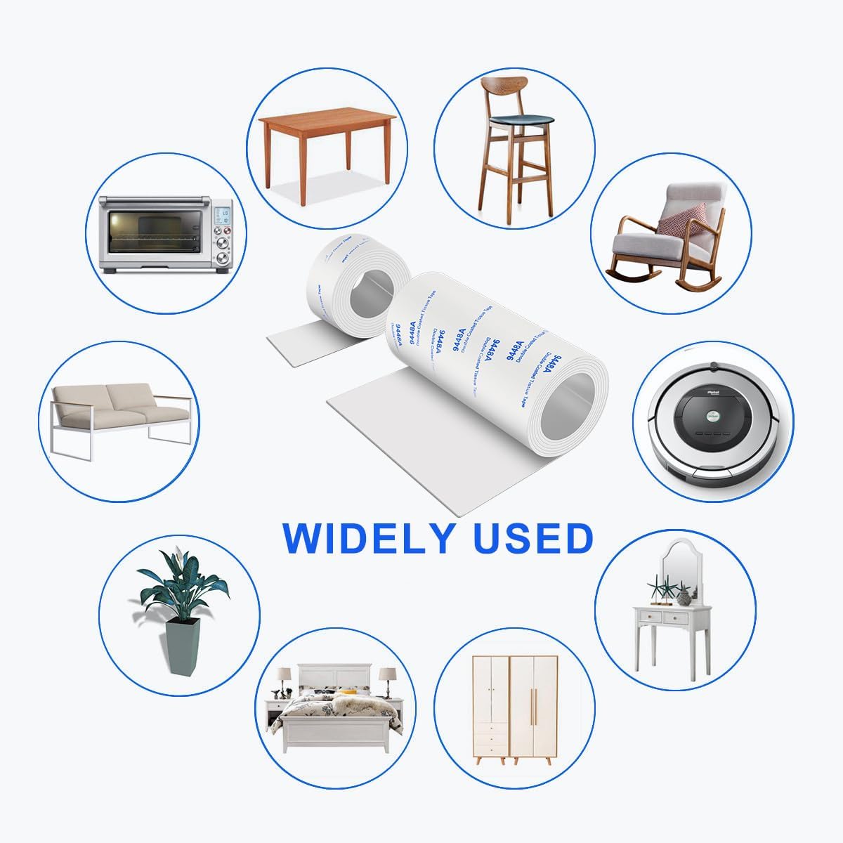 Non Slip Furniture Pads, 2 Rolls Rubber Furniture Pads Non Slip Pad, Anti Skid Pads for Furniture, Adhesive Rubber Tape for Any Furniture and Appliances 4x40 inch+1x40 inch White