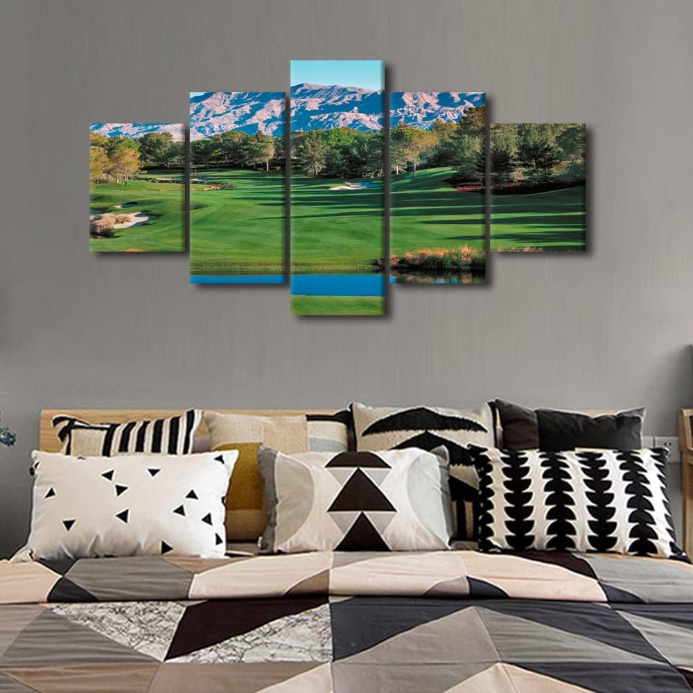5 Panels Nevada, USA Wall Art Shadow Creek Golf Course Picture Canvas Prints Wall Art Golf Course Field Scenery Paintings Artwork for Living Room Bedroom Office Wall Framed Ready to Hang - 60"W x 32"H