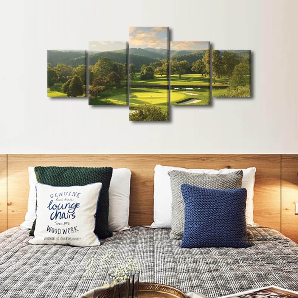 Greenbrier Old White Golf Course Wall Art West Virginia United States Golf Course Field Photos 5 Panels Canvas Prints American Home Decor for Living Room Painting Framed Ready to Hang - 50"W x 24"H