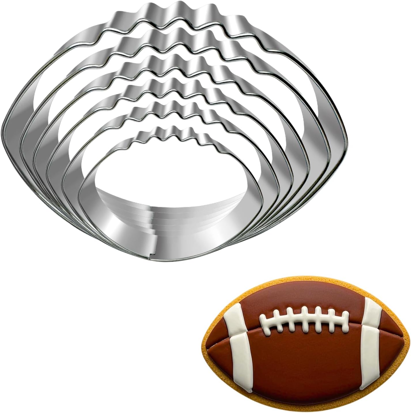 Football Cookie Cutter Set-6 Piece-4.5" 4.0" 3.5" 3.0" 2.5" 2"-Dishwasher Safe-Sports Cookie Cutters Bread and Fondant Baking Molds for Party