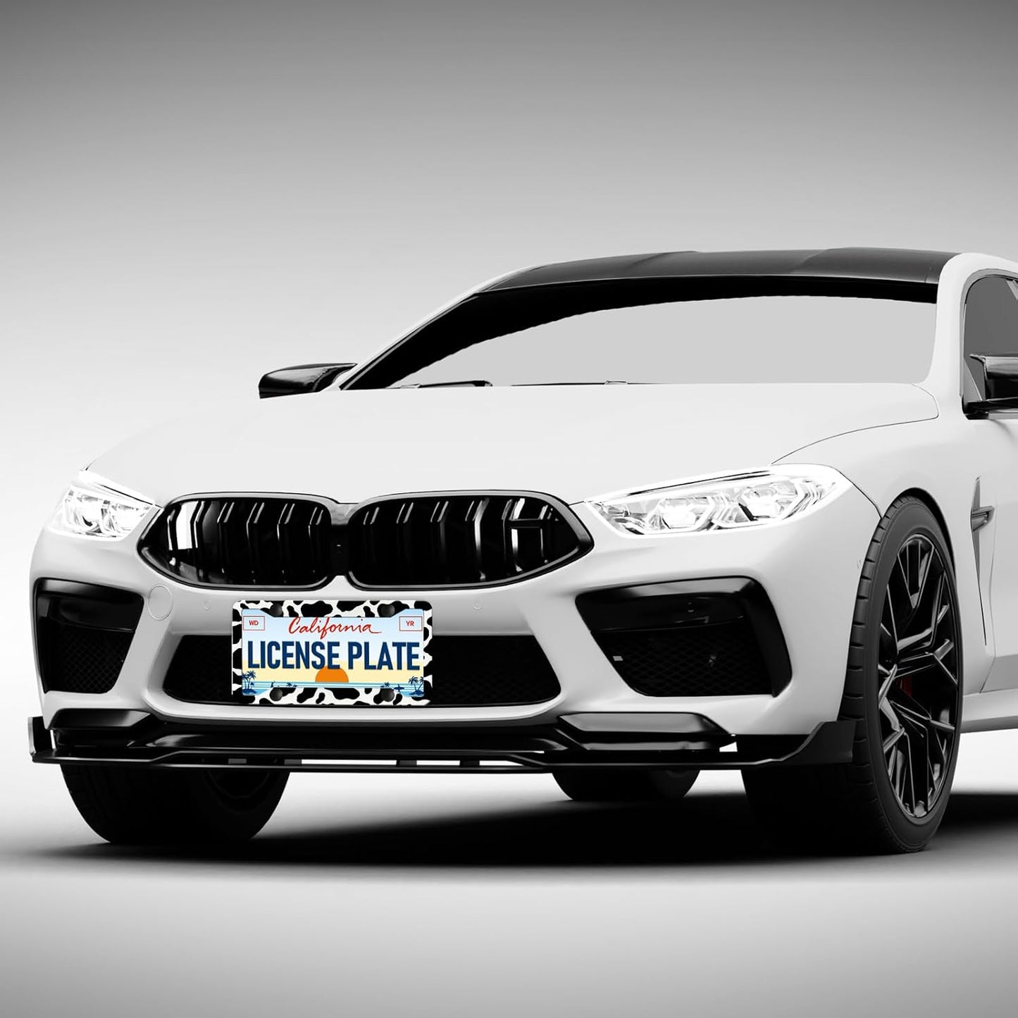 Cow Print License Plate Frames - 2 Pack Cow Cute Animal Black White Spot License Plates Holder Covers, Aluminum Metal Rust-Proof Waterproof Car Tag Frame with Screws Fasteners Caps