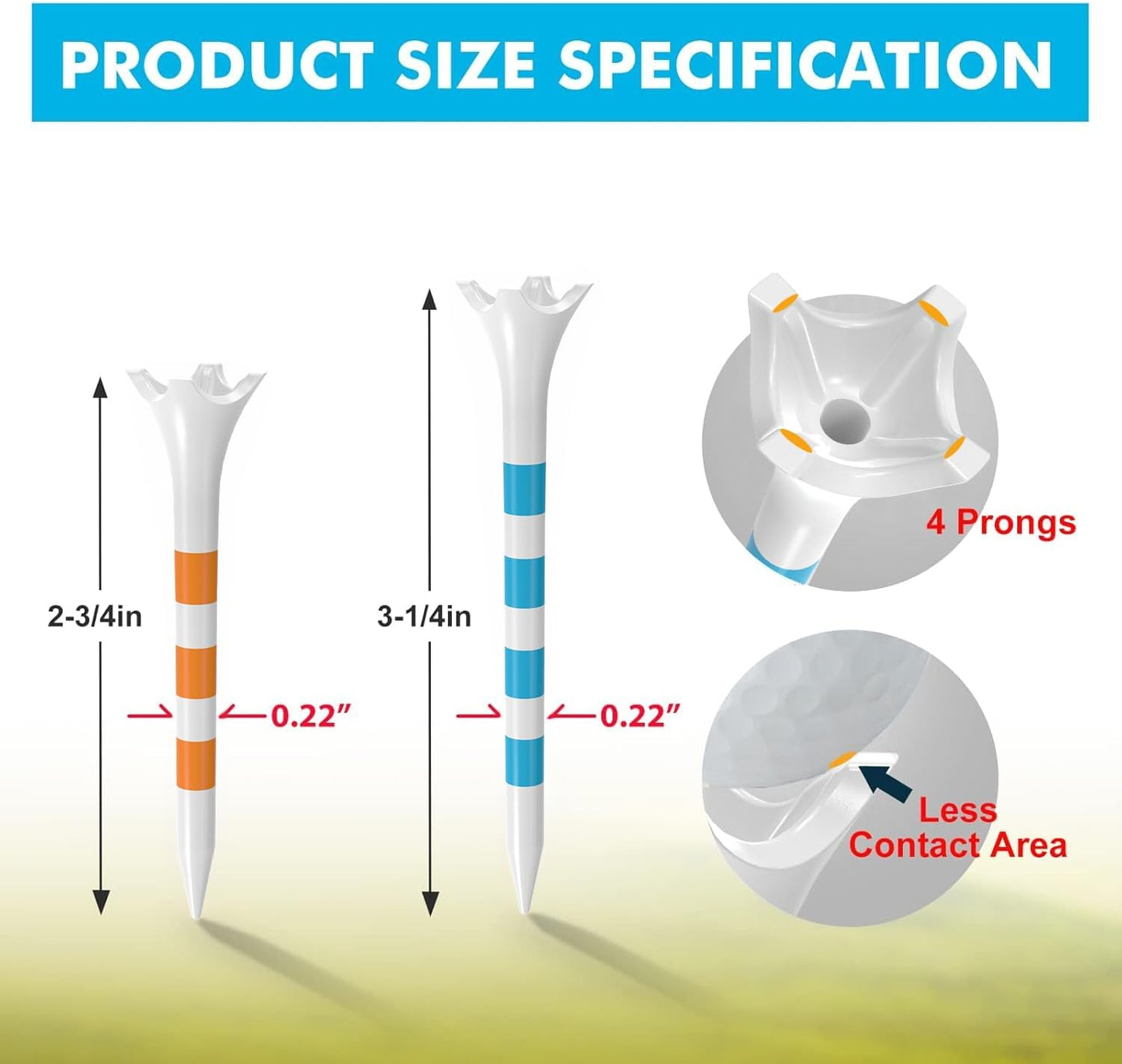 60/100 Pack Plastic Golf Tees (2-3/4"or 3-1/4"), Enhanced Durability & Stability, Designed to Reduce Friction and Side Spin