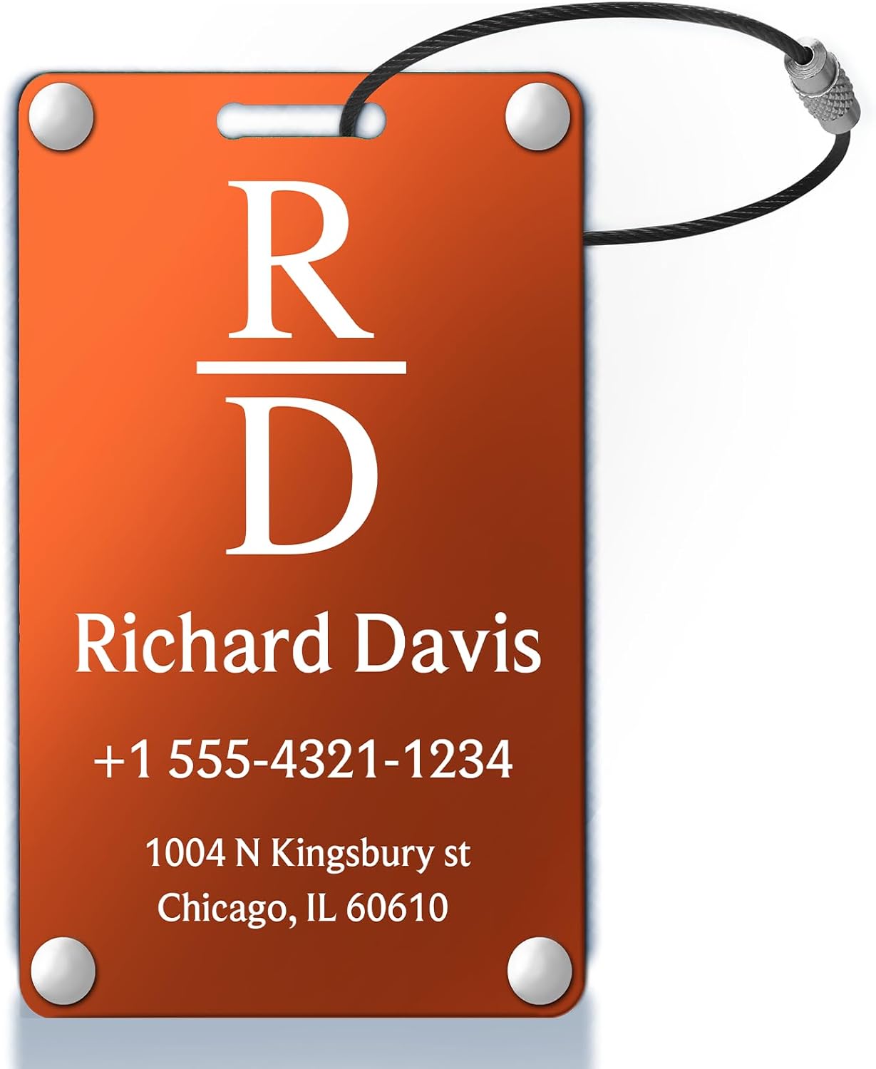 Personalized Luggage Tags for Suitcases - Monogram Style Aluminum Custom Luggage Tags for Backpacks & Bags, Sturdy, Waterproof & Heavy Duty (Orange/Card-Sized)