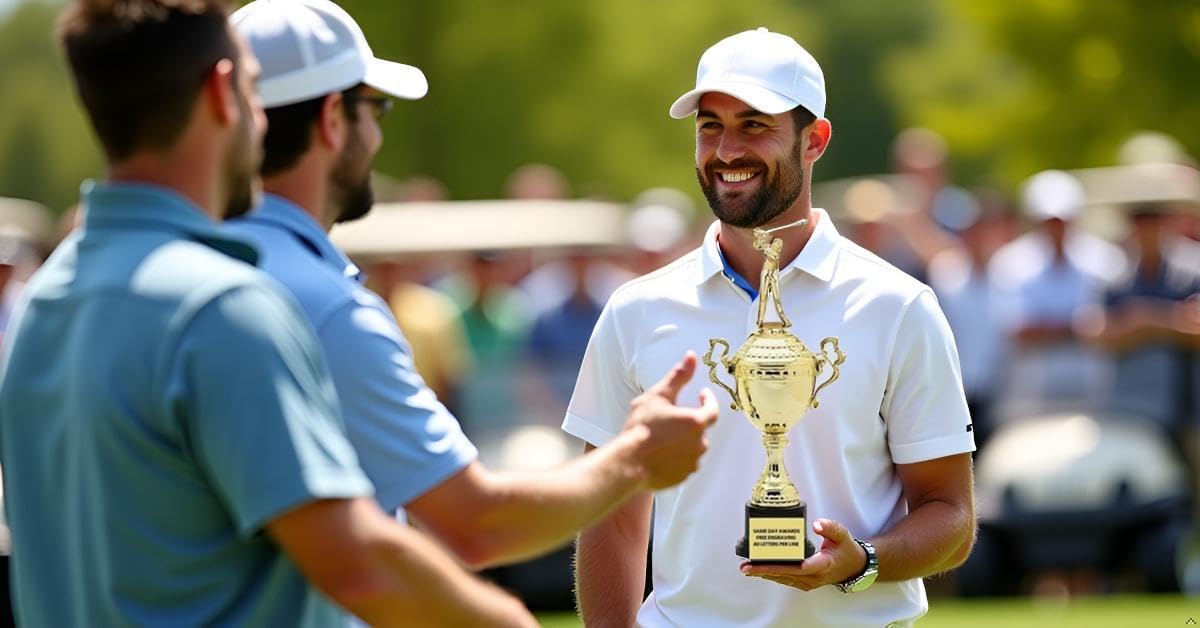 Golf Trophy Cup Monaco Gold with Male Golf Driver Figure – Custom Engraved Championship Award for Tournaments Leagues and Player Recognition Longest Drive