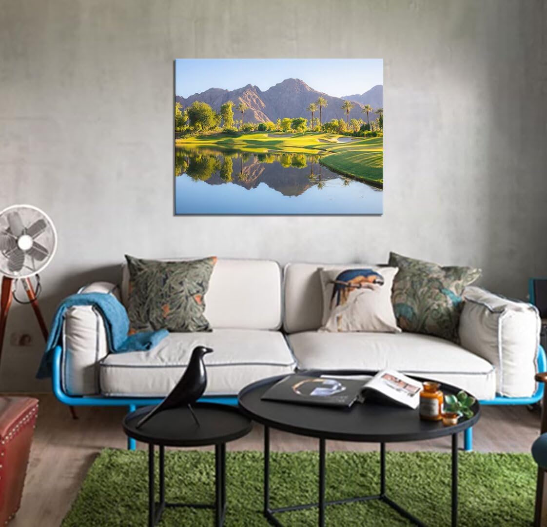 HJY Art USA Golf Course Wall Art California Golf Wall Decor Blue Green Landscape Painting Poster for Home Decor Living Room Bedroom Office Club Gym Framed Artwork Ready to Hang (28 x 44 inch)
