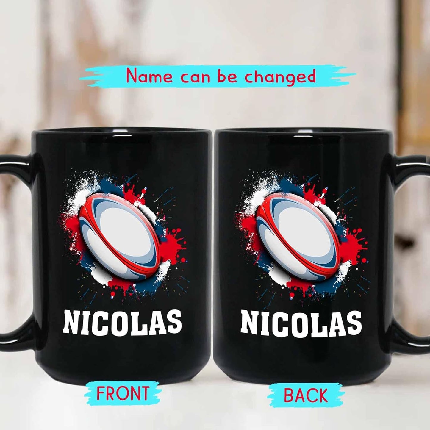 Personalized Choose Name Rugby Black Ceramic Mug Gifts For Fans Team Sport, Customized Rugby Ball Coffee Mugs Cups 11 Oz 15 Oz, Rugby Player Coffee Cup, Rugby Travel Team Mug, Rugby Ball Sport Mug