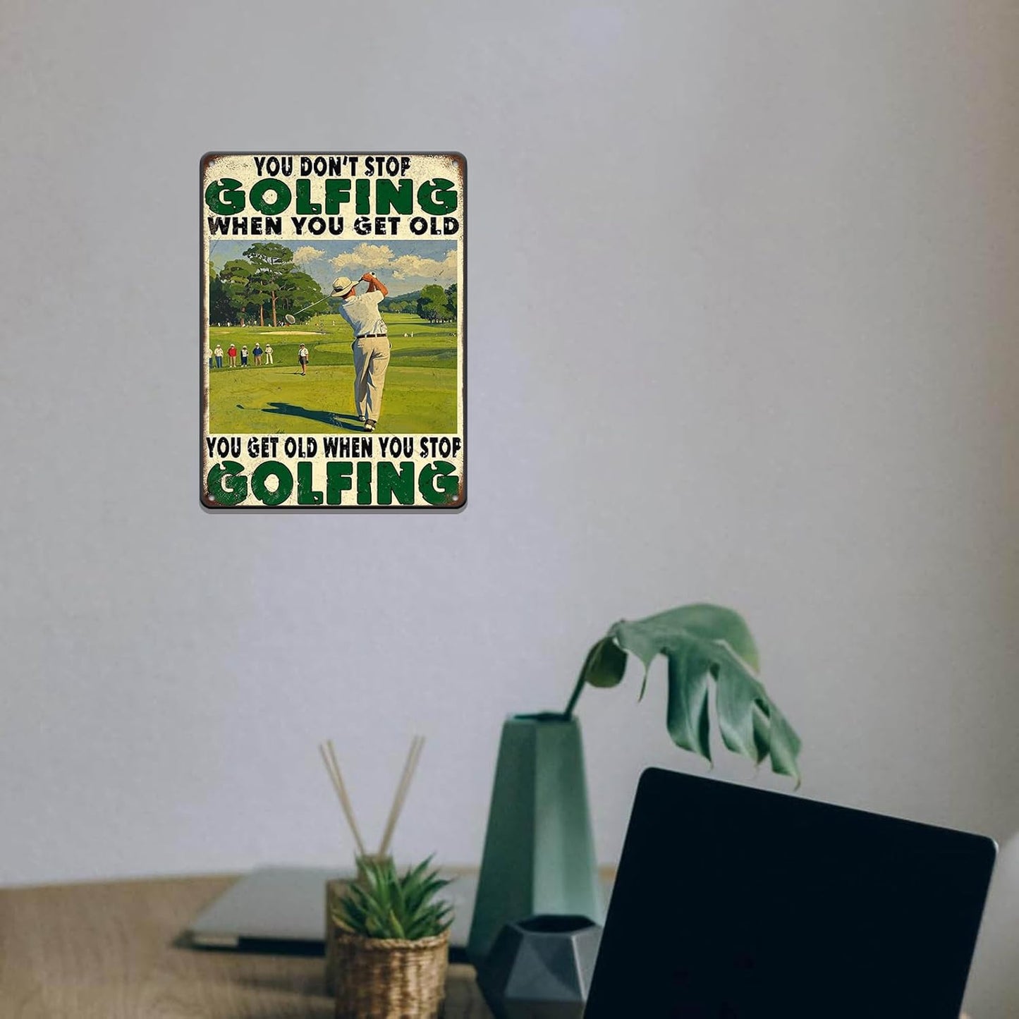 Funny Golf Tin Sign 12x16 Inch Golfing Metal Tin Sign You Get Old When You Stop Golfing Sign Home Kitchen Garden Restaurant Man Cave Wall Decor