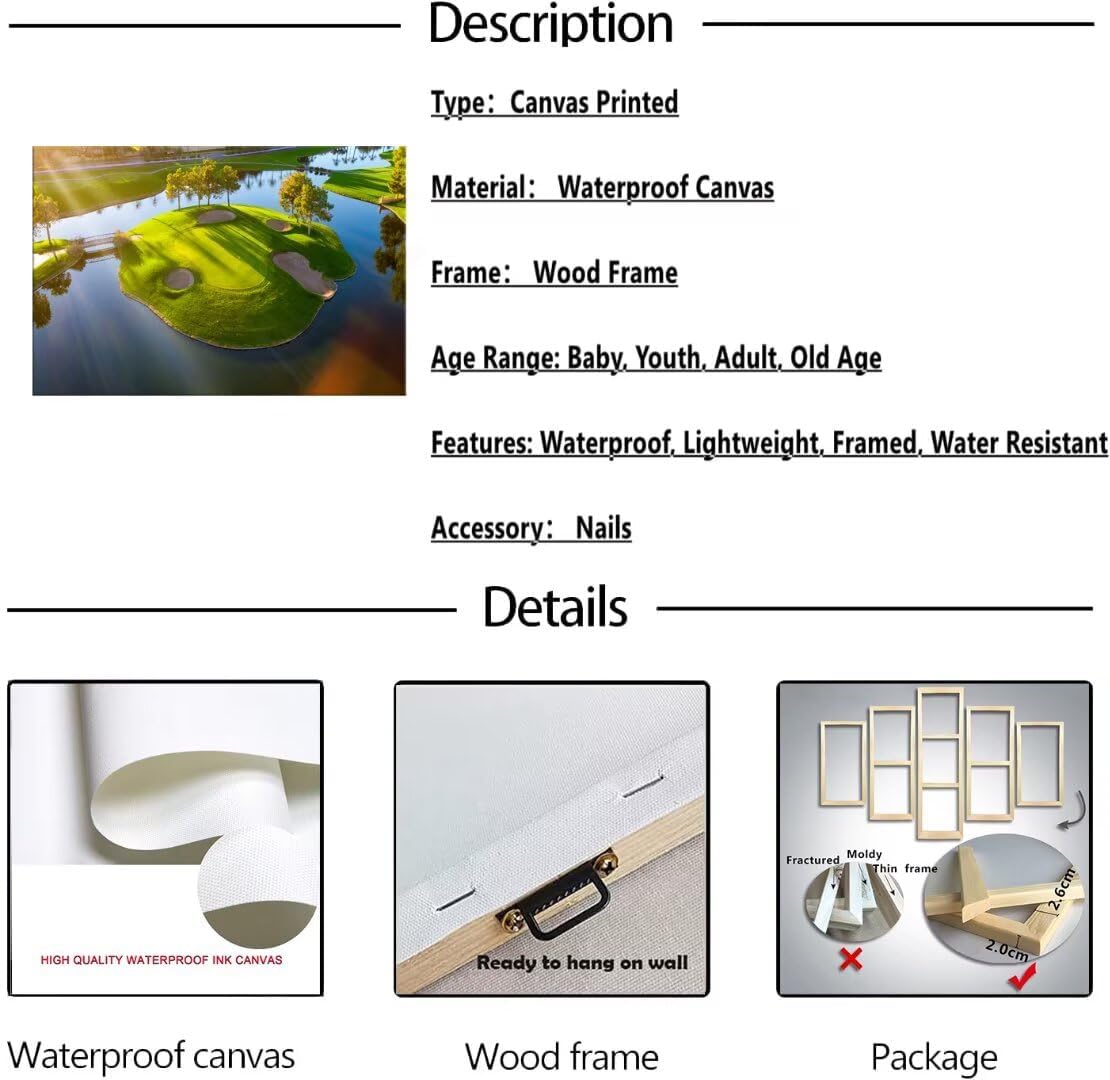 chenchenArt Arizona Golg Hole Wall Art Picture Golf Course Wall Decor for Bedroom Living Room Bathroom Home Decorations Golf Poster Canvas Prints Modern Artwork Framed Ready to Hang(12''H x 16''W)