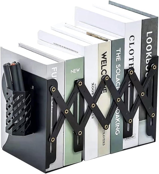 Adjustable Bookends Metal Book Ends for Heavy Book Holder Heavy Duty Bookends Nonskid Bookcase Desktop Book Organizer Binder Holder (Black)