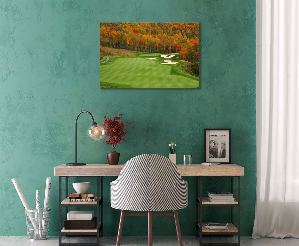 Sequoyah North Carolina Mountains Golf Course Wall Art for Living Room Bedroom Bathroom Home Decorations North Carolina Golf Course Picture Poster Canvas Prints Framed Ready to Hang(18''H x 24''W)