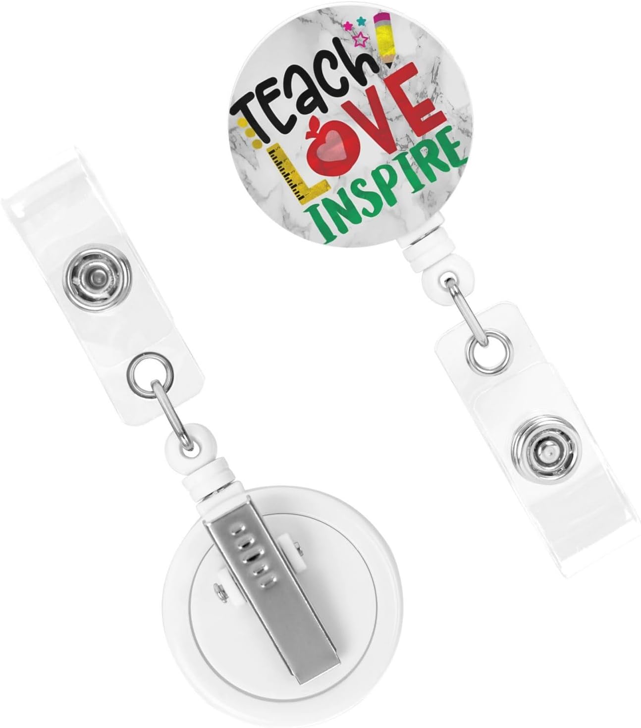Teach Love Inspire Teacher Badge Reels Retractable Badge Holder with Clip for Id Name Tag Office Worker Student Nurse Doctor