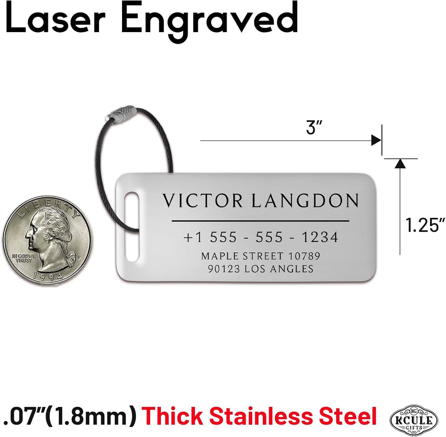 Personalized Luggage Tags for Suitcases - Stainless Steel Custom Luggage Tags for Backpacks & Bags, Sturdy, Waterproof & Heavy Duty (Silver / 3" x 1.25")