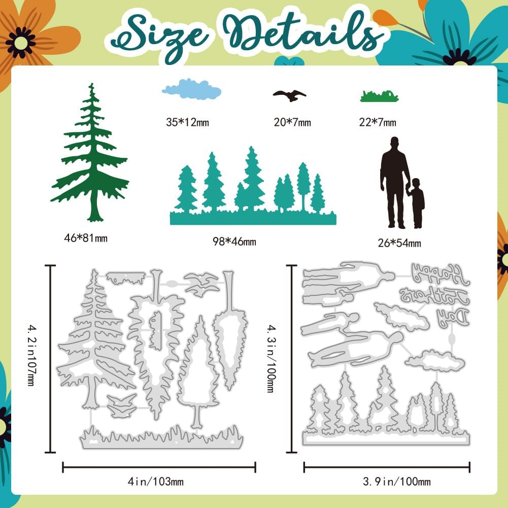Father's Day Cutting Dies Pine Tree Card Making Die Cut Carbon Steel Die Cuts Stencils Card Scrapbooking Embossing Template for DIY Paper Craft Making Album Gift Invitation Decor