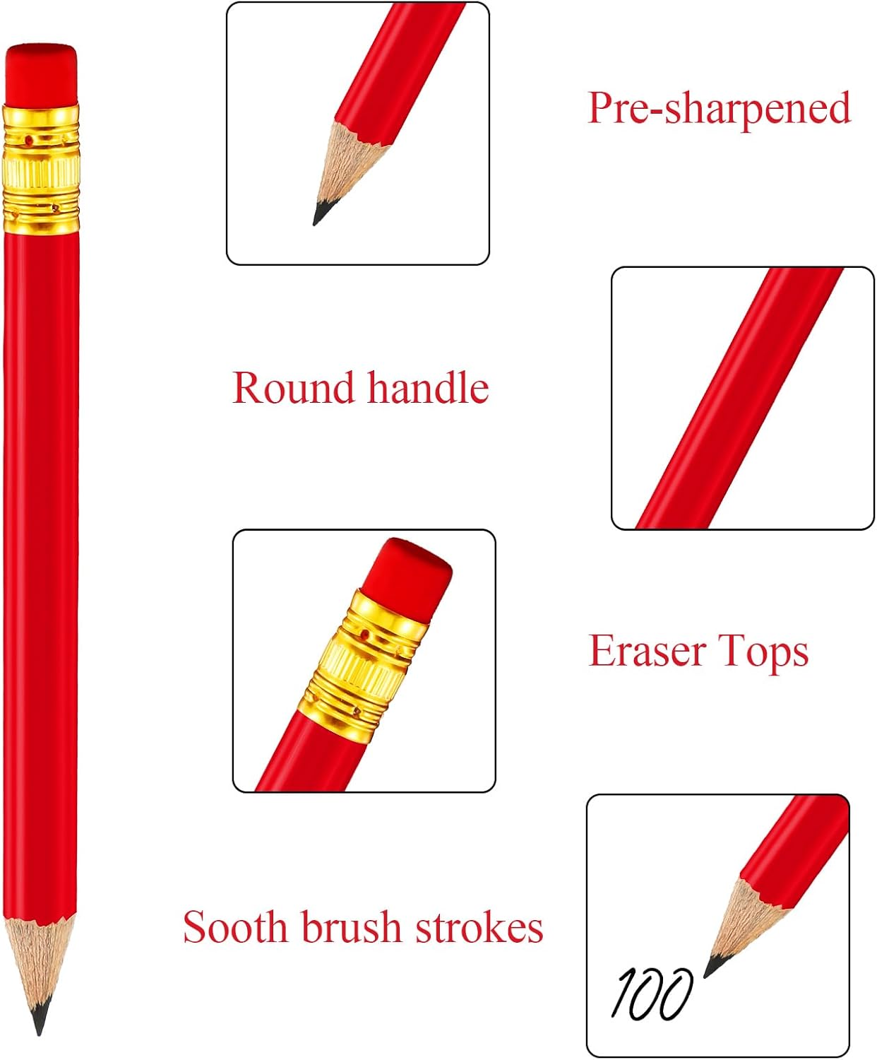 Outus 72 Pieces Golf Pencils Half Pencils with Eraser Mini Bulk Short #2 HB Pre Sharpened for Bridal Shower Wedding Office(Red)