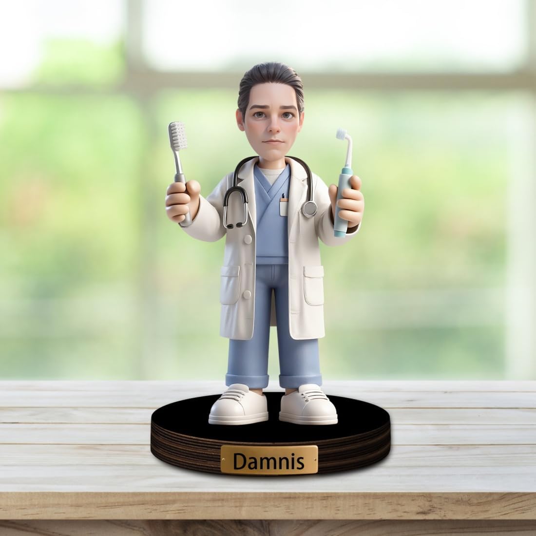 Personalized Cartoon Doctor Sculpture Ornament Sign Custom Men Dentist Office Decor Plaque Funny Dentist Portrait Desktop Figurine Name Desk Plaque Gift for Man Doctor Xmas Birthday,02