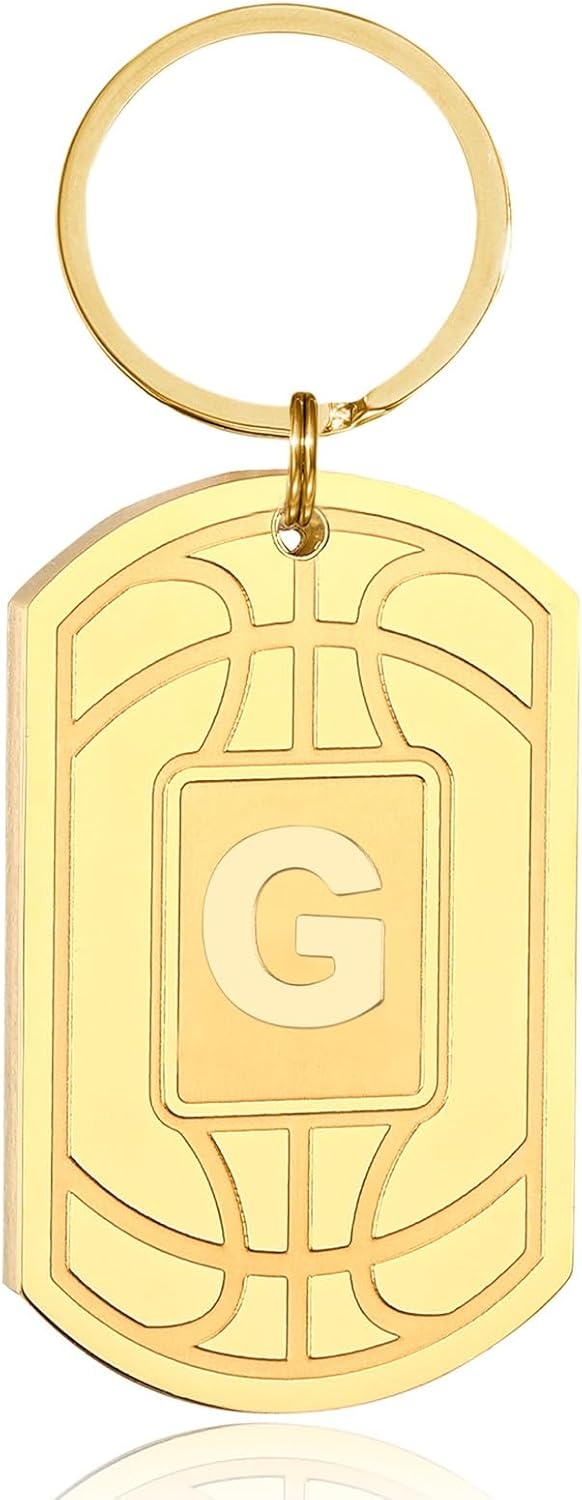 Initial Keychain Gifts for Men,Basketball Dog Tag Mens Keychains for Men Him Dad