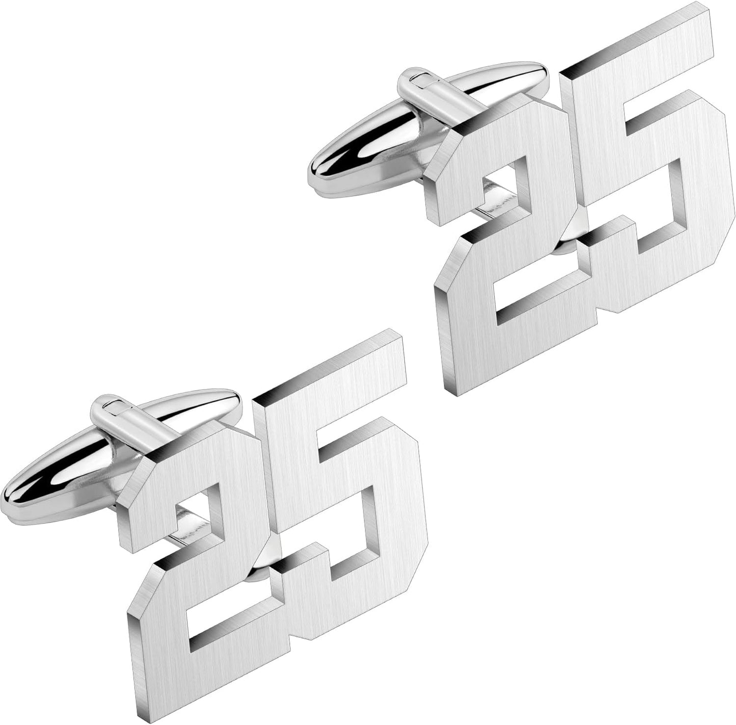 AMITER Mens Cufflinks with Number, Classic Silver Personalized Cuff Links for Men, Sport’s Day Casual or Formal Shirts