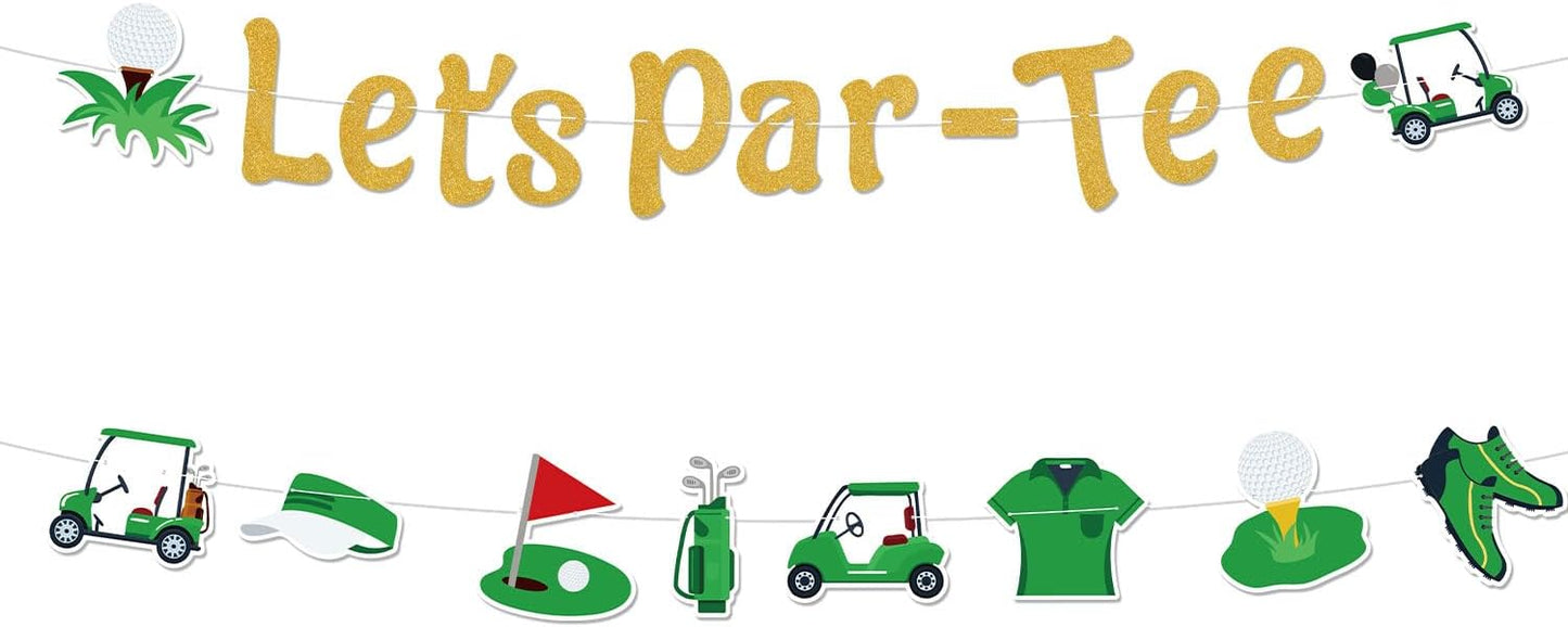 Let’s Par tee Banner, Pre-Strung Glitter Golf Theme Banner Garland Decor Hanging Golf Birthday Party Decorations for Sport Lovers Retirement Party Photo Props Supplies