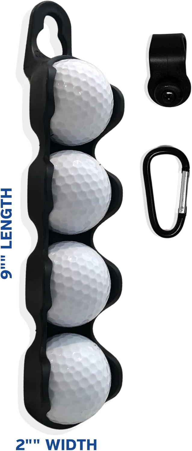 Golf Ball Holder - Holds 4 Golf Balls, Easy Attachment to Bag or Cart, Gift Accessories for Men and Women
