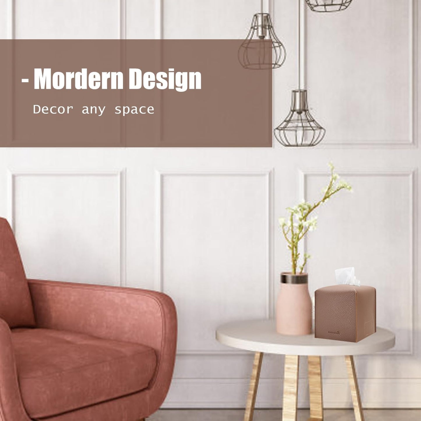 Tissue Box Cover 5X5X5'' PU Leather Tissue Holder Square Tissue Cube Box Organizer for Bathroom Vanity Countertop, Car, Night Stands, Office, Home, Kitchen (1Pack, Loam Red)