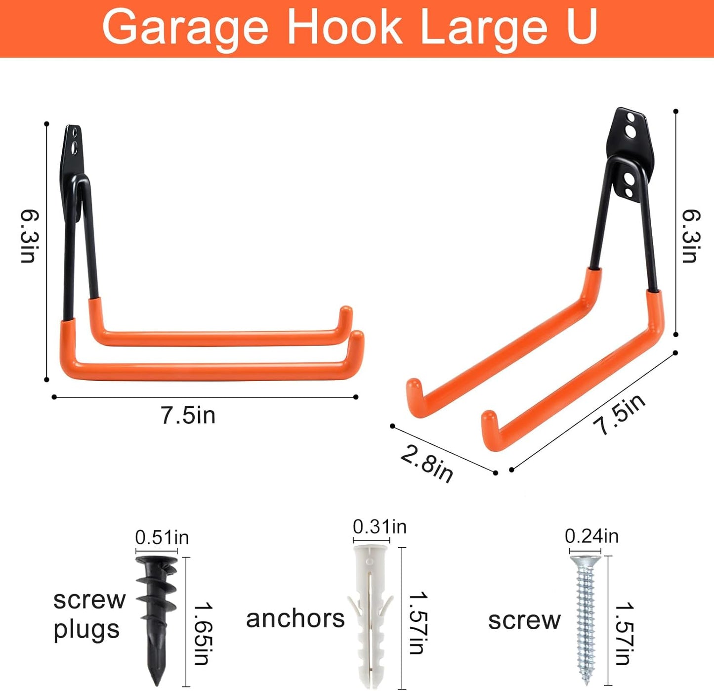 Aoben Heavy Duty Steel Garage Storage Hooks, Utility Tool Hangers and Combinable Wall Mount Hooks for Organizing Ladder, Hold Chairs, Heavy Tools (Large U, 4 Pack)