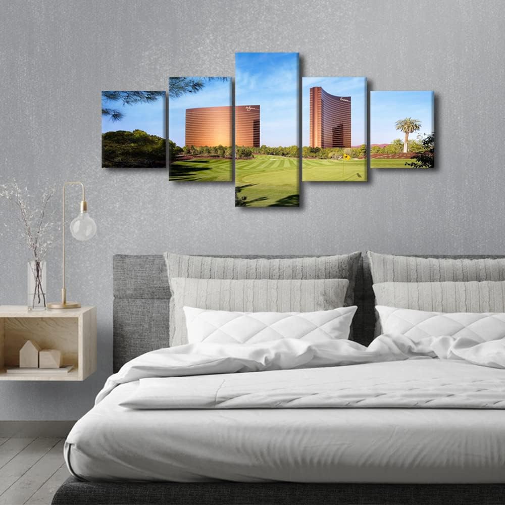 5 Panels Wynn Las Vegas Golf Course Wall Art Canvas Prints Nevada USA Nature Landscape Picture Home Decor Pictures for Living Room Bedroom Office Poster Paintings Framed Ready to Hang - 50"W x 24"H