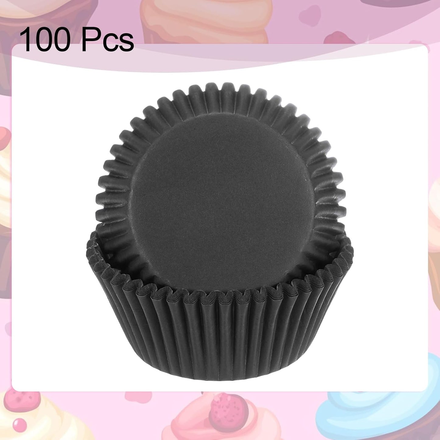 HARFINGTON 100 Count Cupcake Liners Black Cupcake Cups Standard Size Muffins Liners Papers Baking Cups Wrappers Greaseproof for Party Wedding Birthday