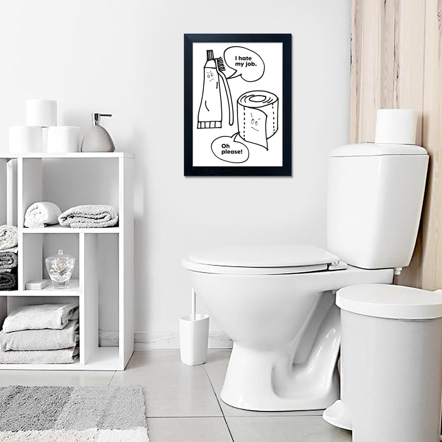 Funny Black and White Wall Art - Framed Toilet Decor - Cute Bathroom Quote Sign - Canvas Print