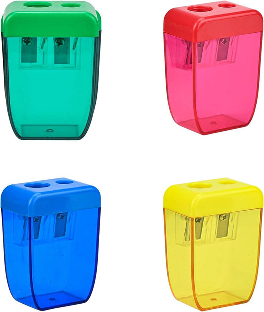 AUSTARK 4Pcs Pencil Sharpeners Manual for Kids Adults, Dual Hole Small Handheld Pencil Sharpener Bulk for Office School Home, Back to School Supplies