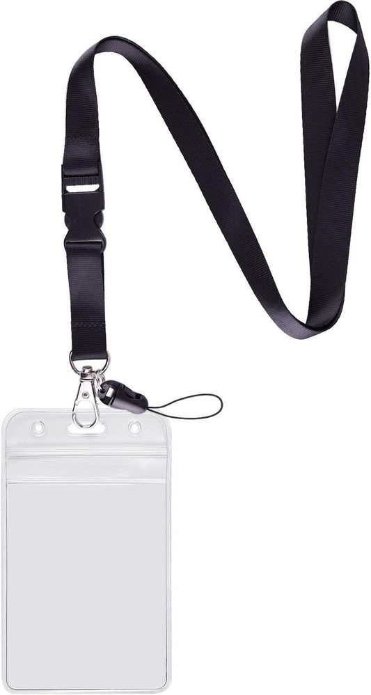 YOUOWO 1 Pack Clear ID Badge Holder Vertical with Black Lanyards,Neck Strap Detachable Buckle Enhanced Breakaway Quick Release Safety Lanyard with Name Tag Card Holders