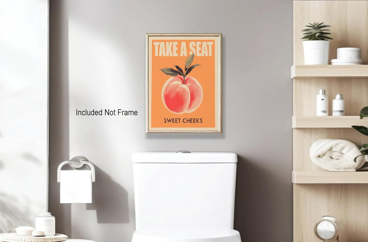 Take a Seat Sweet Cheeks Poster, Funny Bathroom Wall Art Peach Bum Art Canvas Print, Minimalist Preppy Orange Pink Wall Decor for Dorm Toilet 20x30in Unframed