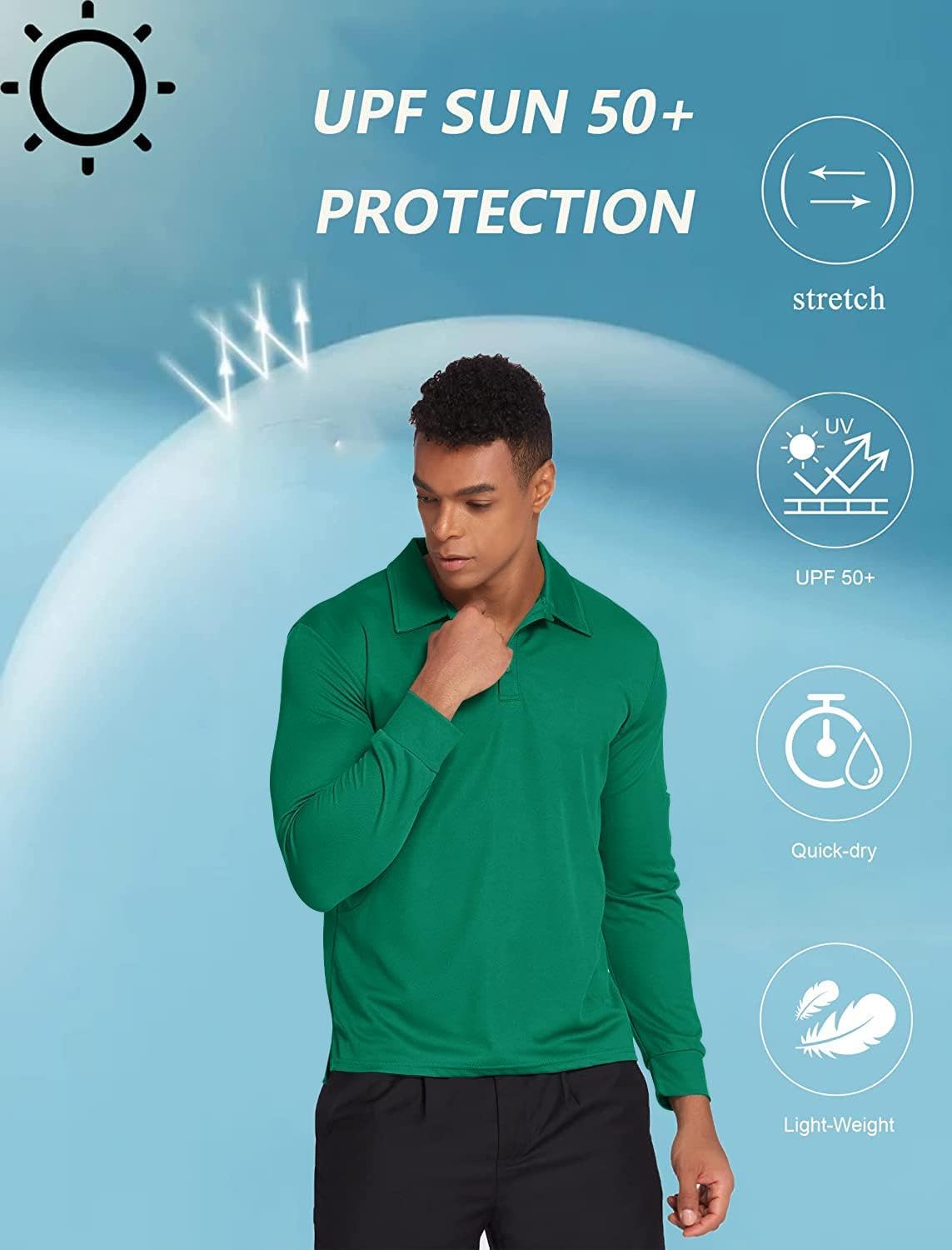 Deyeek Men's Polo Shirts Long Sleeve Golf Polo Shirts for Men Quick Dry UPF 50+ Sun Protection Polos Casual Collared Shirts