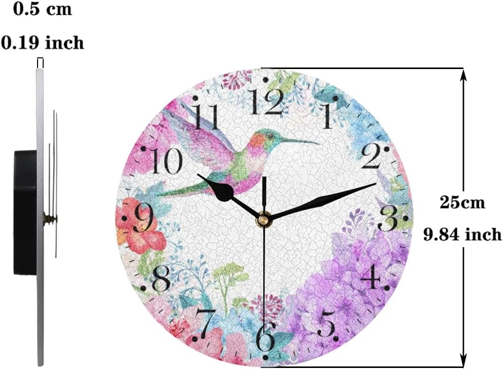 Birds and Flowers Wall Clock - Birds Silent Non Ticking Battery Operated, Modern Decorative Style Clock Easy to Read for Living Room Kitchen Bedrooms Office Home Decor Hallway